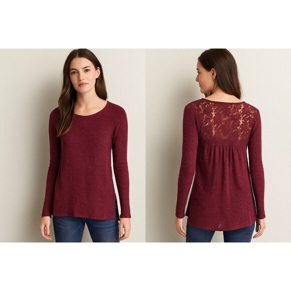 American Eagle Maroon Lace-Back Long Sleeve Knit Sweater | Size Small - Picture 1 of 9